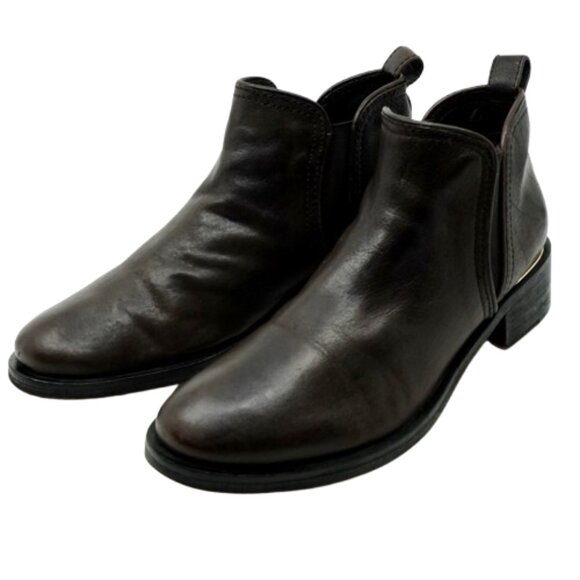 TORY BURCH~Griffith~WOMENS CHELSEA ANKLE BOOTS DARK BROWN LEATHER SZ 7.5 - Picture 1 of 6